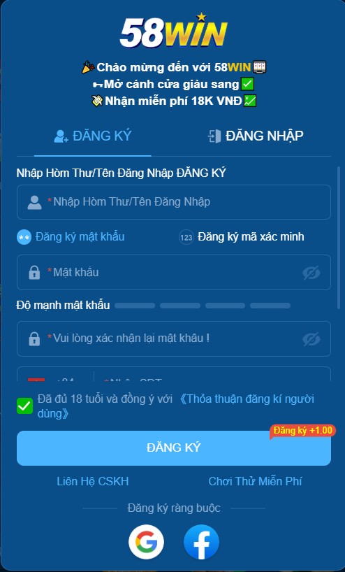 đăng ký 58win